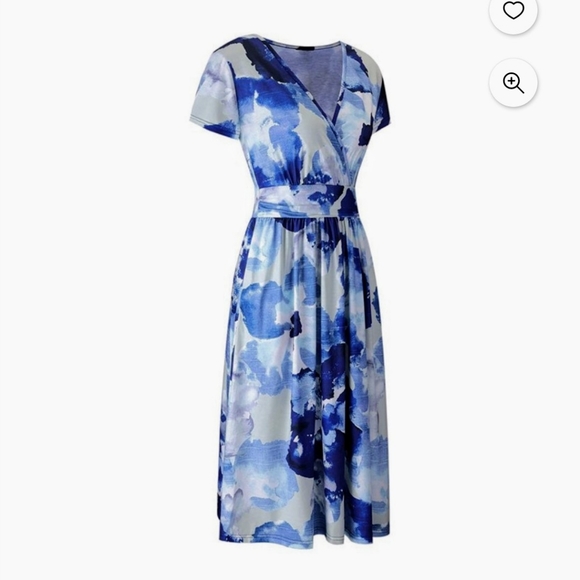 Stylish OUGES Women's V-Neck Pattern Pocket Mid Length Dress Size 2XL - Picture 3 of 13